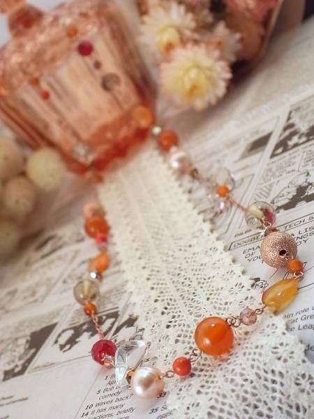 ★新品★カーネリアン・アンバー・パールネックレス(1点物)拍卖