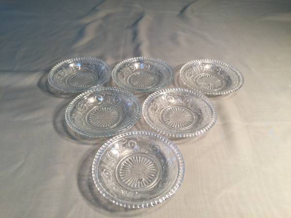 型押し明治ガラス小皿7枚揃 アンティークガラス 骨董拍卖