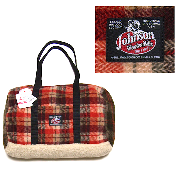 新品 JOHNSON WOOLEN MILLS ジョンソンウーレンミルズ ナナミカ 別注 ボア ウール ハンドバッグ トートバッグ チェック柄 赤 茶 未使用拍卖