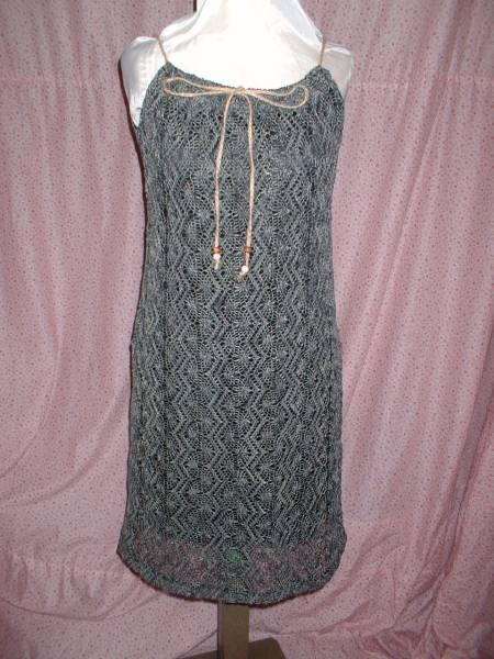 kb 美品☆即買♪グレーレース編みキャミソールワンピOP麻紐ステキ拍卖