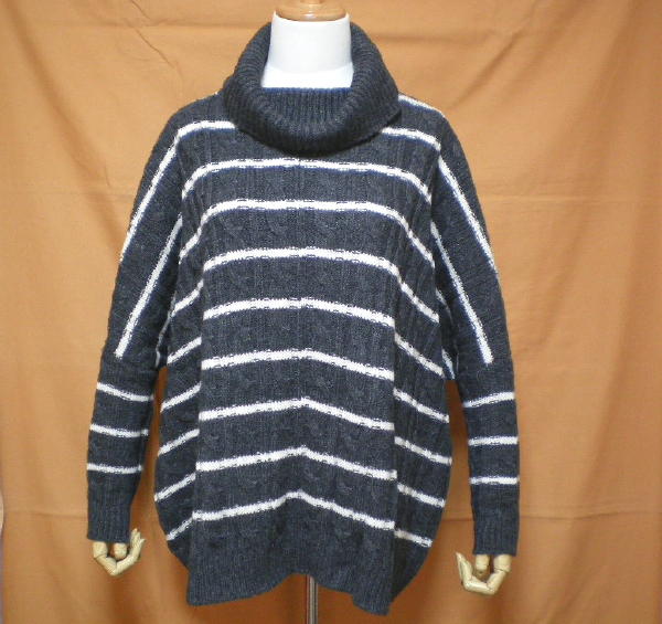 新品★ICB★ボーダードルマンアルパカニット★S9号11号★ウール★ダークグレー拍卖