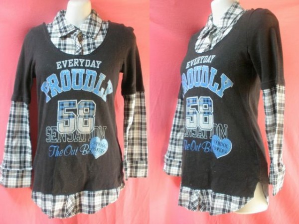 USED キッズ チェック柄 シャツ サイズ160 白/黒色拍卖