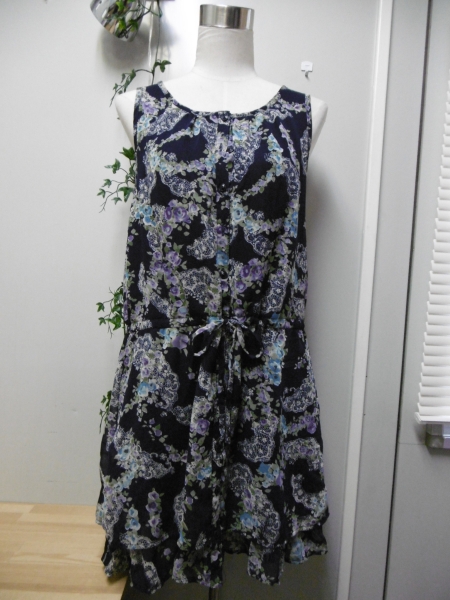 Plant Blend*シフォン花柄 ノースリーブ ワンピース ネイビー S拍卖