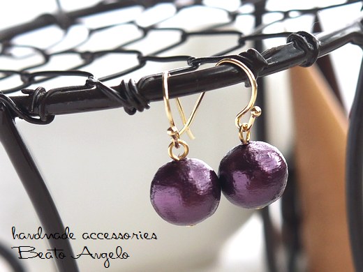 ◆+angelo+コットンパールのシンプルピアス(p-341)アメジスト G 10mm 一粒 デザインフック拍卖