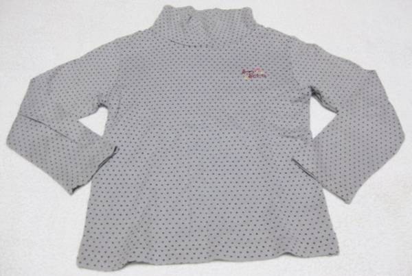 120㎝ enecru 長袖 カットソー ハイネック風 グレー×黒ドット拍卖