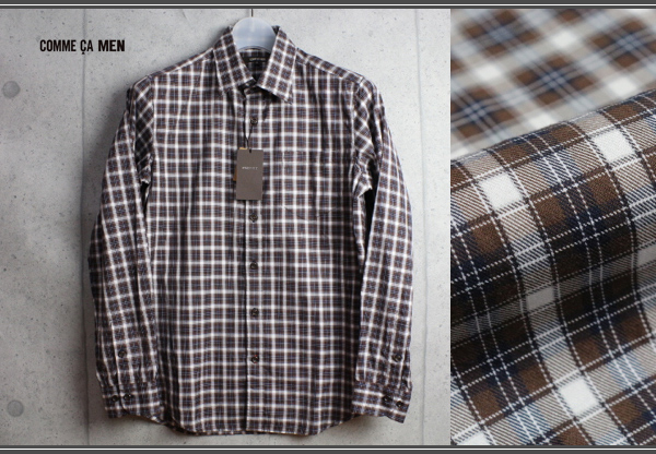 新品コムサメン定番タータンチェックシャツS白茶紺定価11550円拍卖