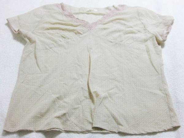 3Lサイズ wellel 半袖 カットソー シフォン風 Vネック 暗肌色ピンク拍卖