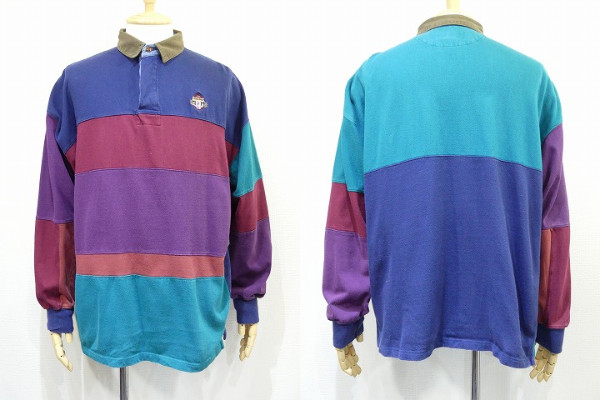 80s ラルフ ローレン CHAPS パネルボーダー ラガー シャツ L 90s拍卖