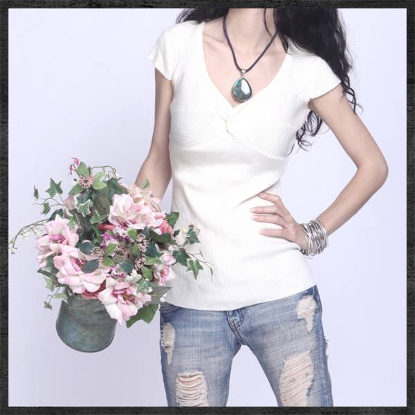 ◎彡美しいラインのサマー半袖カシミヤニット白Fサイズ(M~LL)拍卖