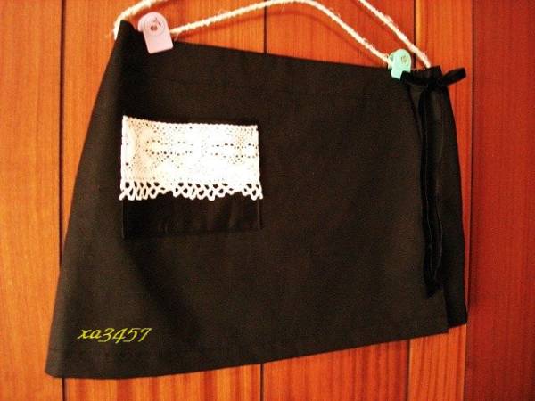 リボン結びのエプロン巻きSK★黒 撥水加工綿 ハンドメイド拍卖