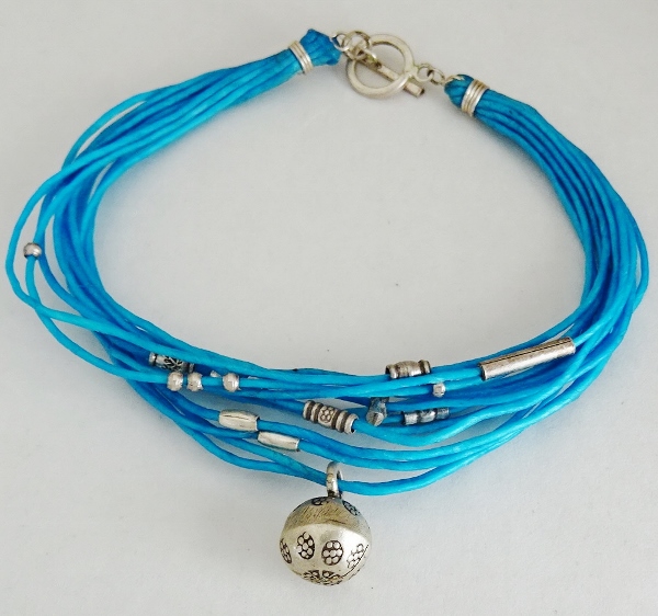 ◆カレンシルバーブレスレット・ワックスコード水色◆【08tb17】拍卖