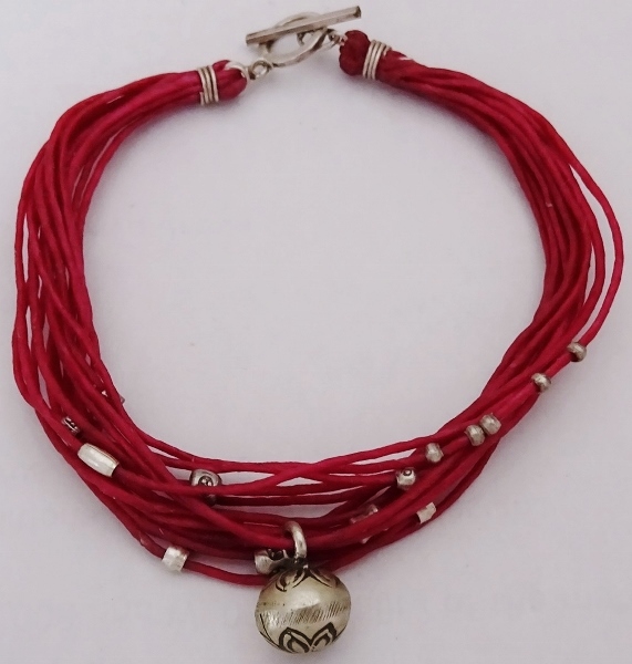 ◆カレンシルバーブレスレット・ワックスコードピンク【08tb07】拍卖