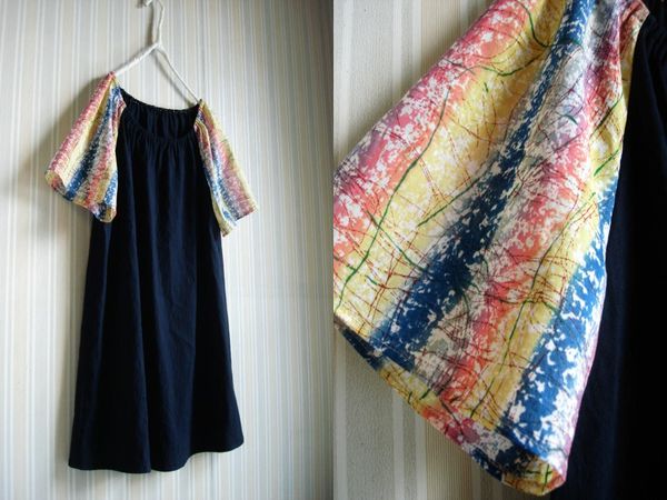 スモックTN★濃紺&ぼかしストライプYLBL ハンドメイド 拍卖