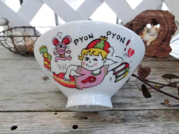 レトロビンテージキッチン雑貨*ポップな女の子陶器茶碗☆食器70年代ディスプレイ拍卖