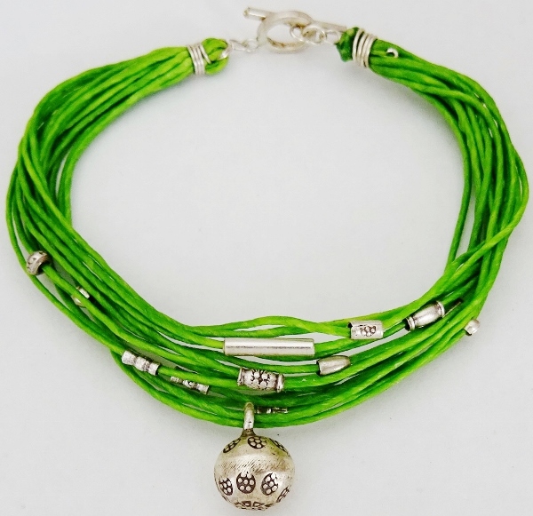 ◆カレンシルバーブレスレット・ワックスコード黄緑◆【08tb08】拍卖