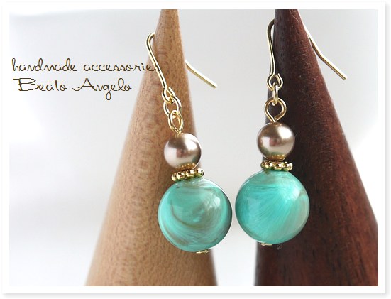 ◆◆+angelo+ドイツビーズとスワロフスキー パールのピアス(p-078)ターコイズ G 香水瓶 ブルーグリーン ※廃番拍卖