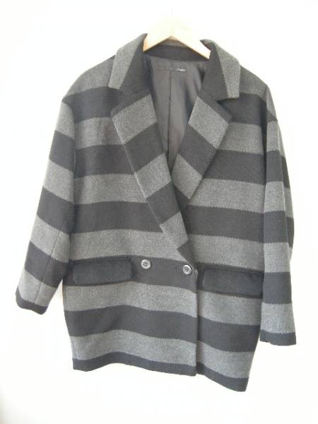 【Heather ヘザー】横ストライプ柄ジャケット 黒×グレー F拍卖