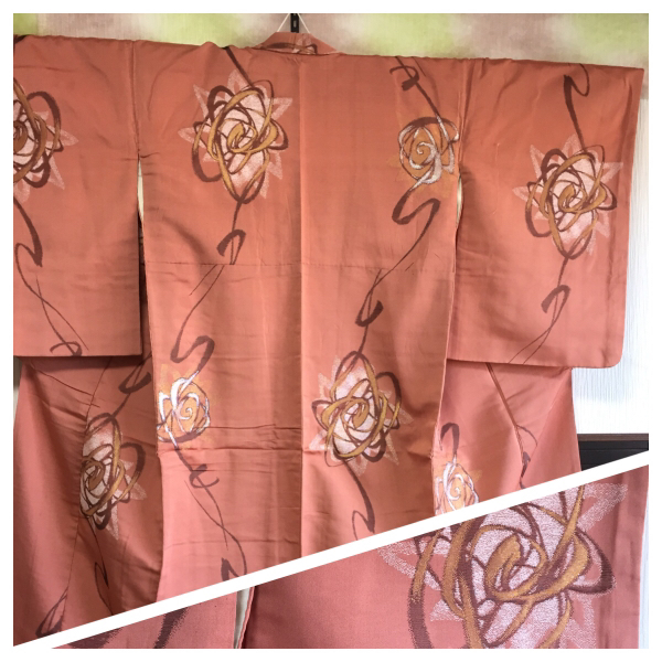【袷】正絹 身丈139cm 退紅色(あらぞめ)拍卖