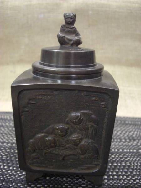 【即決】未使用 新品 高岡鋳物 青銅製 角型唐子遊び香炉 うぶだし拍卖