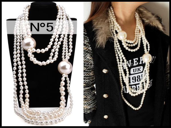 ■NO5■ COCOスーパーBIGパール6連ロングネックレス/ビジュー/新品 豪華 大ぶり 華やか 目立つ ランウェイ パールネックレス ロング 海外拍卖