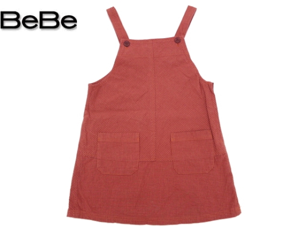 KO8★送料無料★美品★BeBe ベベ★赤×橙 ギンガムチェックワンピース 110 拍卖