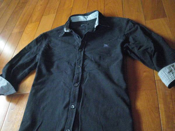 バーバリーブラックレーベル 裏地ギンガムチェック黒シャツa419拍卖