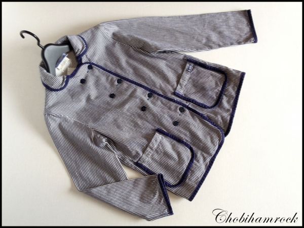 ルグラジック le glazik 長袖ヒッコリーワークジャケット34紺白拍卖