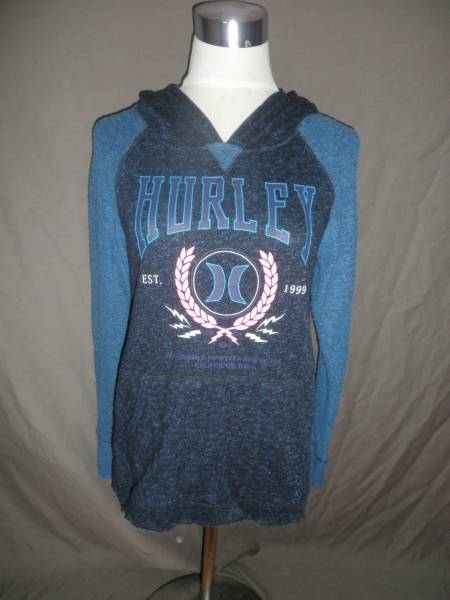 サーフ系【Hurley】タオル生地 プルオーバーパーカーUS S 紺x青拍卖