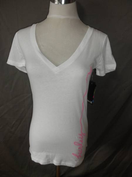 ★ハーレー《Hurley》縦型 筆記体LOGOプリントVネックT US XS 白拍卖