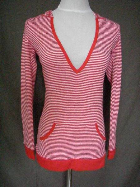 即決 Levi'傘下Most フード付Vネックロング薄地ニットUS M RED拍卖
