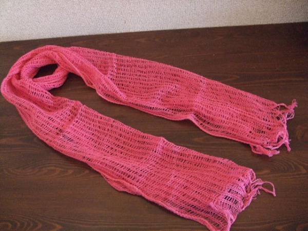 ピンク網目デザイン細ストール(USED)43015拍卖