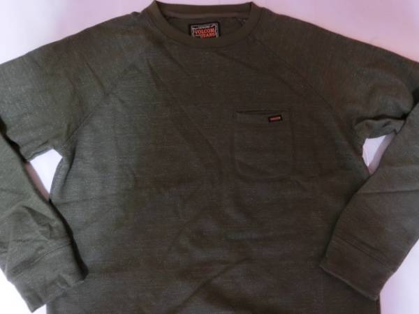 USA購入 人気サーフ系アメカジブランド【VOLCOM】ボルコム【VOLCOM JEANS】 ポケット付 スウェットトレーナーUS Mサイズ グリーン拍卖