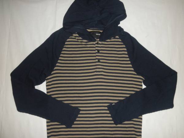 【Hurley】フード付サーマル素材 ボーダー柄 ロンT US XL Navy系拍卖