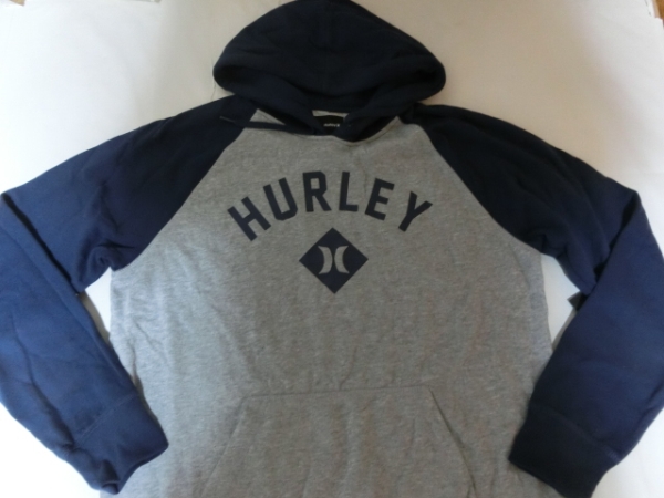 USA購入【hurley】ロゴプリント プルオーバーパーカーUS XL灰x紺拍卖