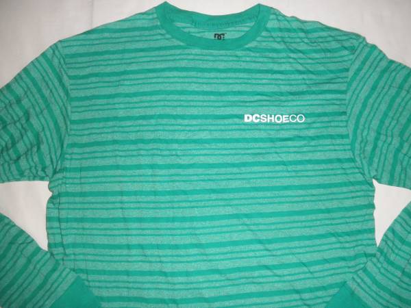 ◇USA購入【DC SHOES】ボーダー柄ロゴプリントロンT US L 緑系◇拍卖