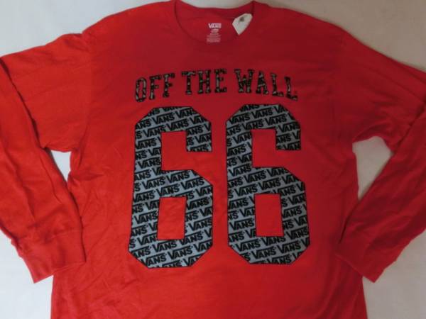 USA購入 バンズ【VANS】ブランド創設年【66」ロゴプリント ロングTシャツ US L RED拍卖
