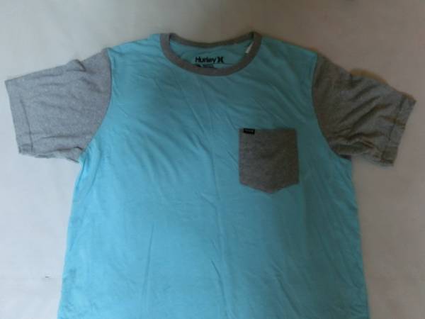 USA購入【Hurley】ソフト素材ポケット付 TシャツUS M SAX x 灰拍卖