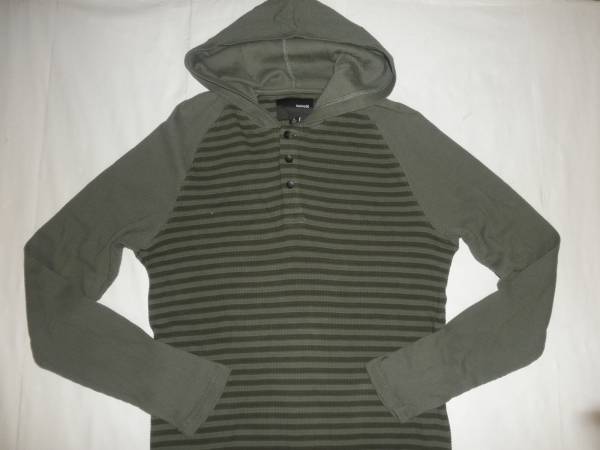 『Hurley』フード付サーマル素材 ボーダー柄 ロンT US L GREEN系拍卖