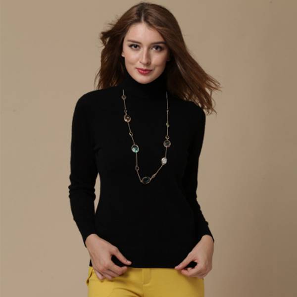 着心地の良いカシミヤ混・レディースタートルネックセーターL 黒拍卖