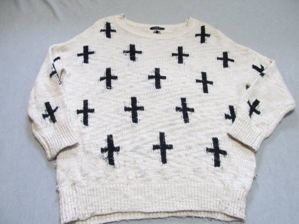 値下げ イング クロス柄 アクリルニット 長袖セーター サイズM拍卖