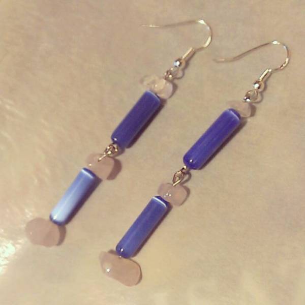 THP067【T's】ピアス グラスキャッツアイとローズクォーツ拍卖