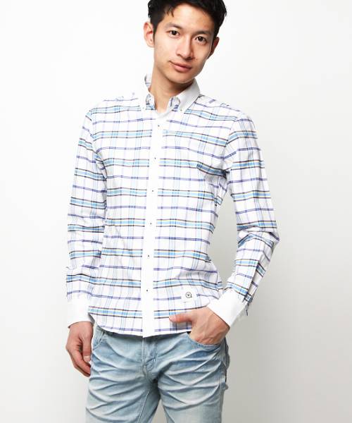 新品未使用VJS2108サイズL日本製Made in Japan【VANQUISH紳士長袖ボタンダウンチェッククレリックオックスフォードシャツホワイトB】拍卖