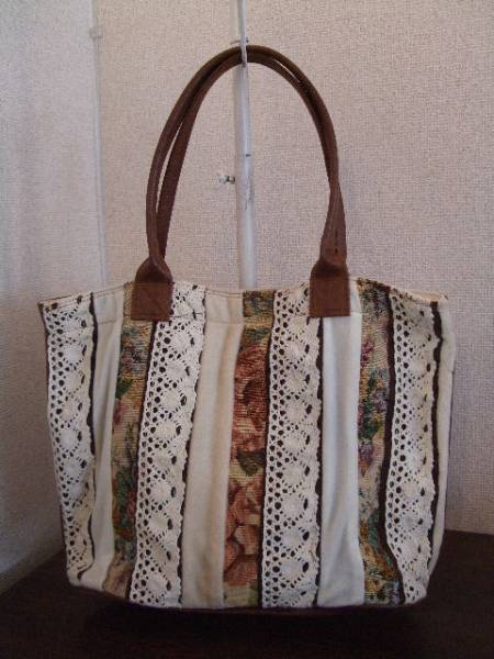 茶バラ柄×レーストートバッグ(USED)11214)拍卖