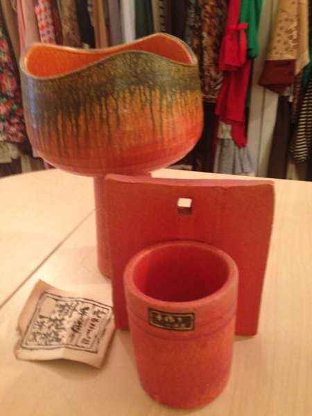 可愛いオレンジの花瓶と掛け花瓶のセット★手作り拍卖