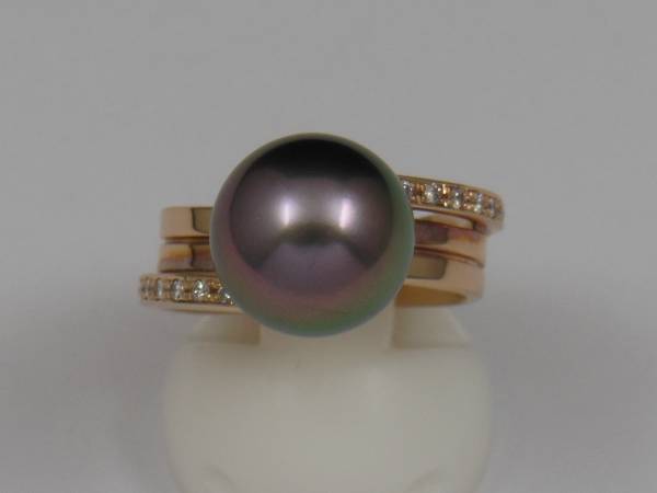 K18PGピンクゴールド 南洋黒蝶真珠 レインボーカラー リング 11.5mm #12 送料無料 5491拍卖
