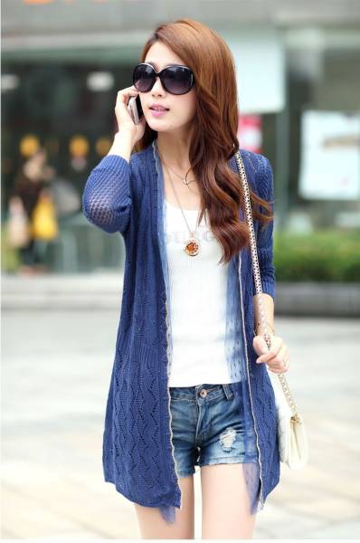 新品★着心地の良い秋物カシミヤ混ニット・カーディガンM青拍卖