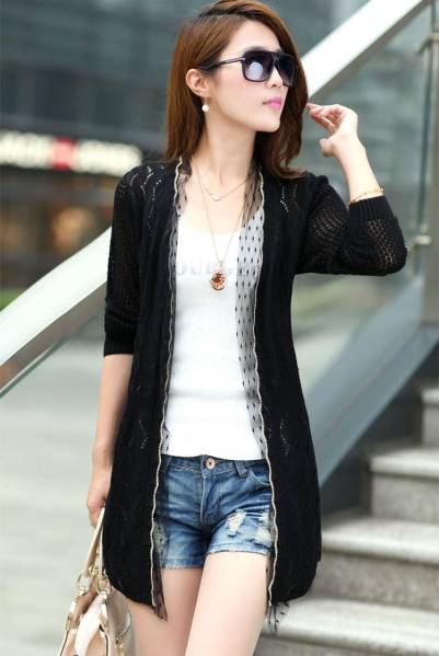 新品★着心地の良い婦人用カシミヤ混ニット・カーディガンM黒拍卖