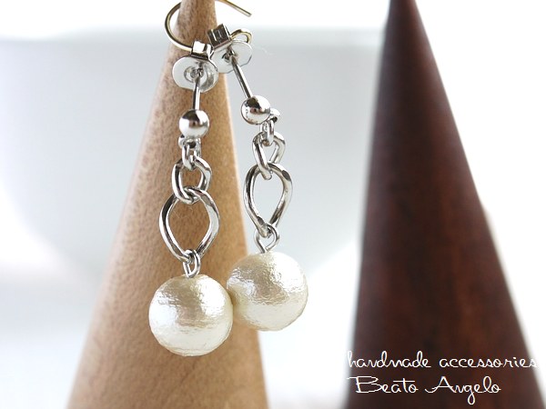 ◇◆+angelo+コットンパールのチェーンピアス(p-292)キスカ S シンプル 大人 ポストピアス フィガロ拍卖