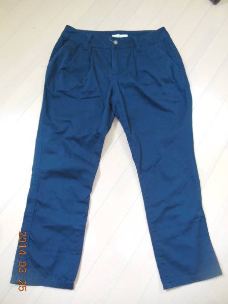 Comfort Basic★綿100%ツータックパンツ/紺色/M/チノパン/丈短め拍卖