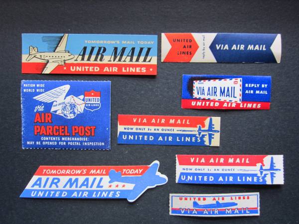 ユナイテッド航空■エアメールラベル8枚セット■1937年~1952年拍卖